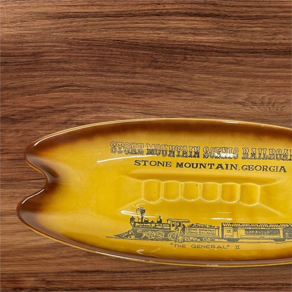Vintage Mid-Century Ceramic Ashtray – “The General II” Train – Stone Mountain
